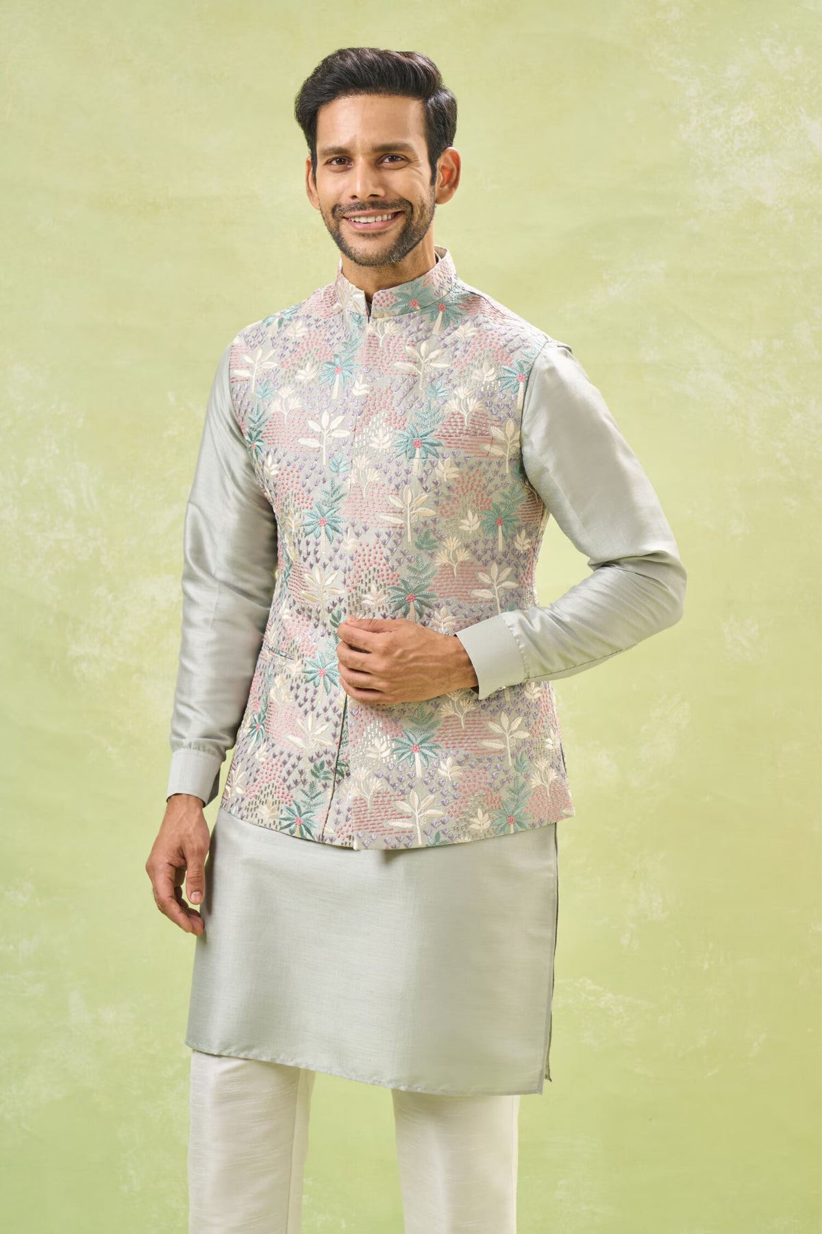 Sage Embroidered Nehru Jacket Set