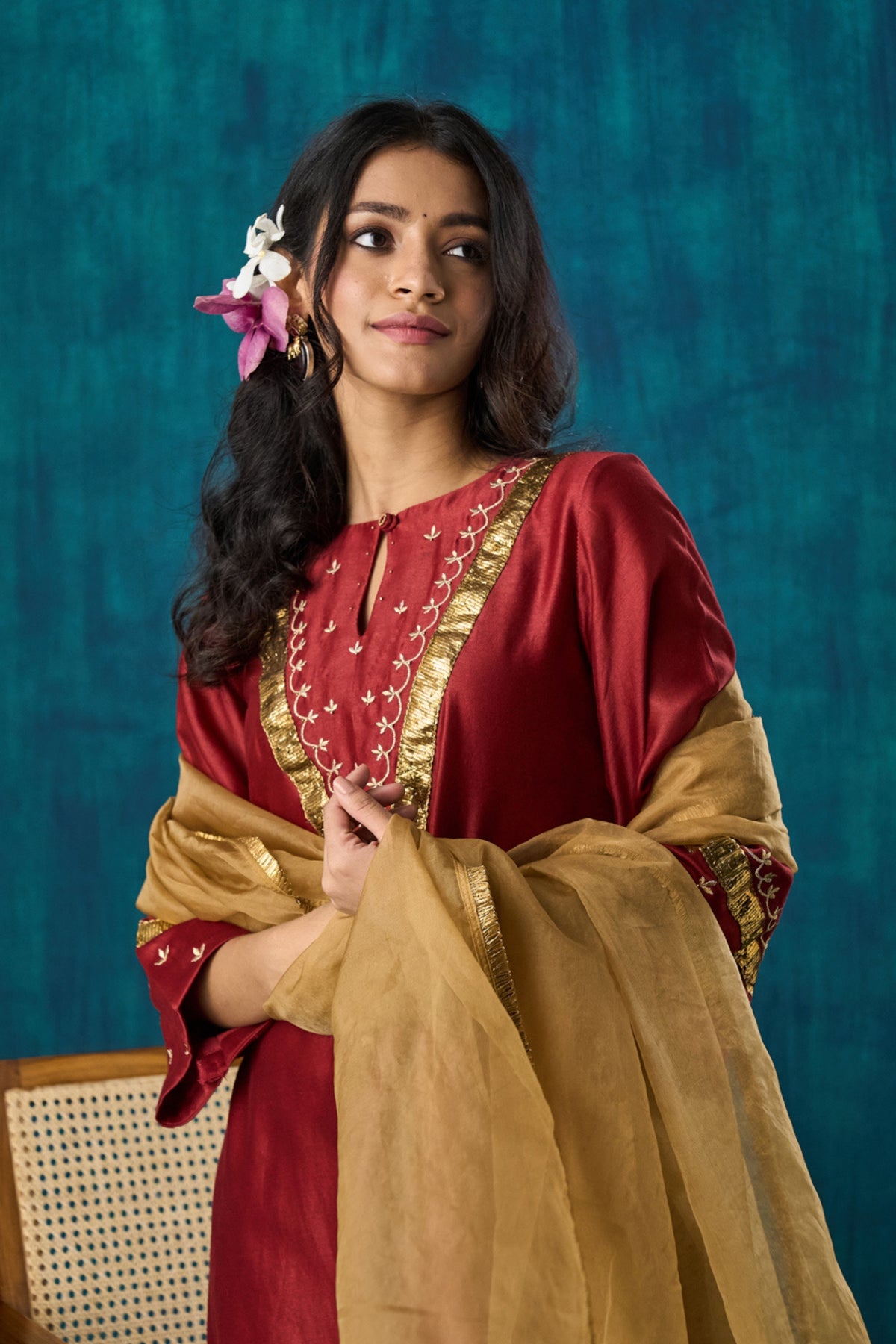 Maroon Embroidered Kurta Sets