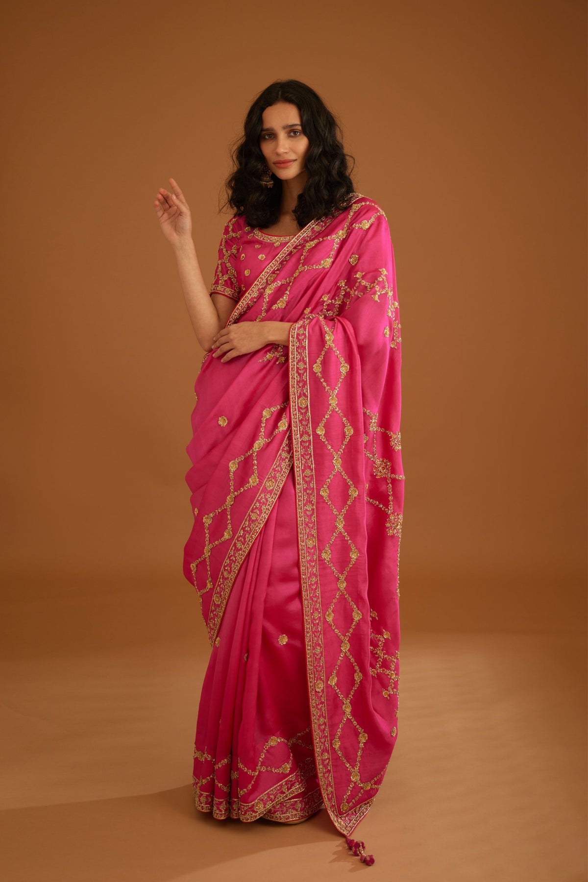 Fuschia pink Saree set