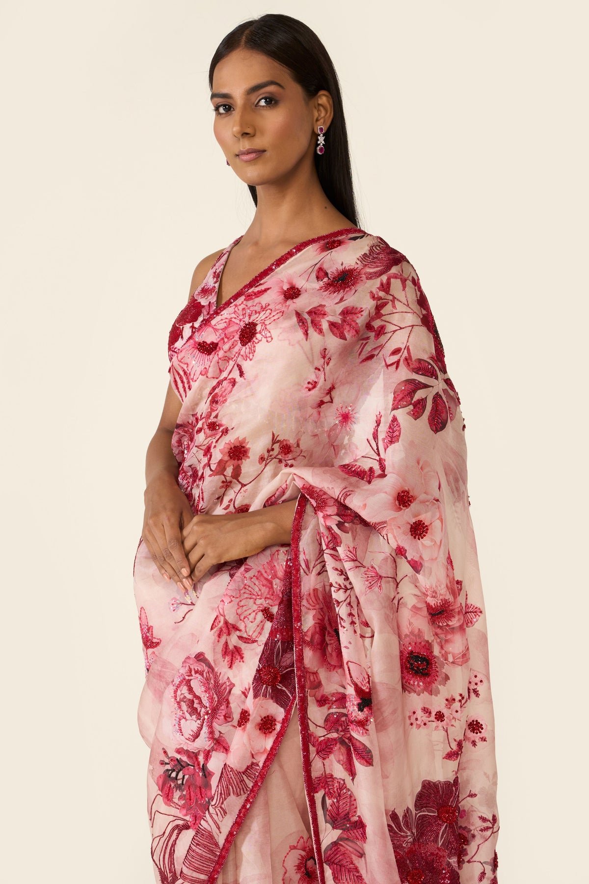 Pink Printed Classic Saree Set