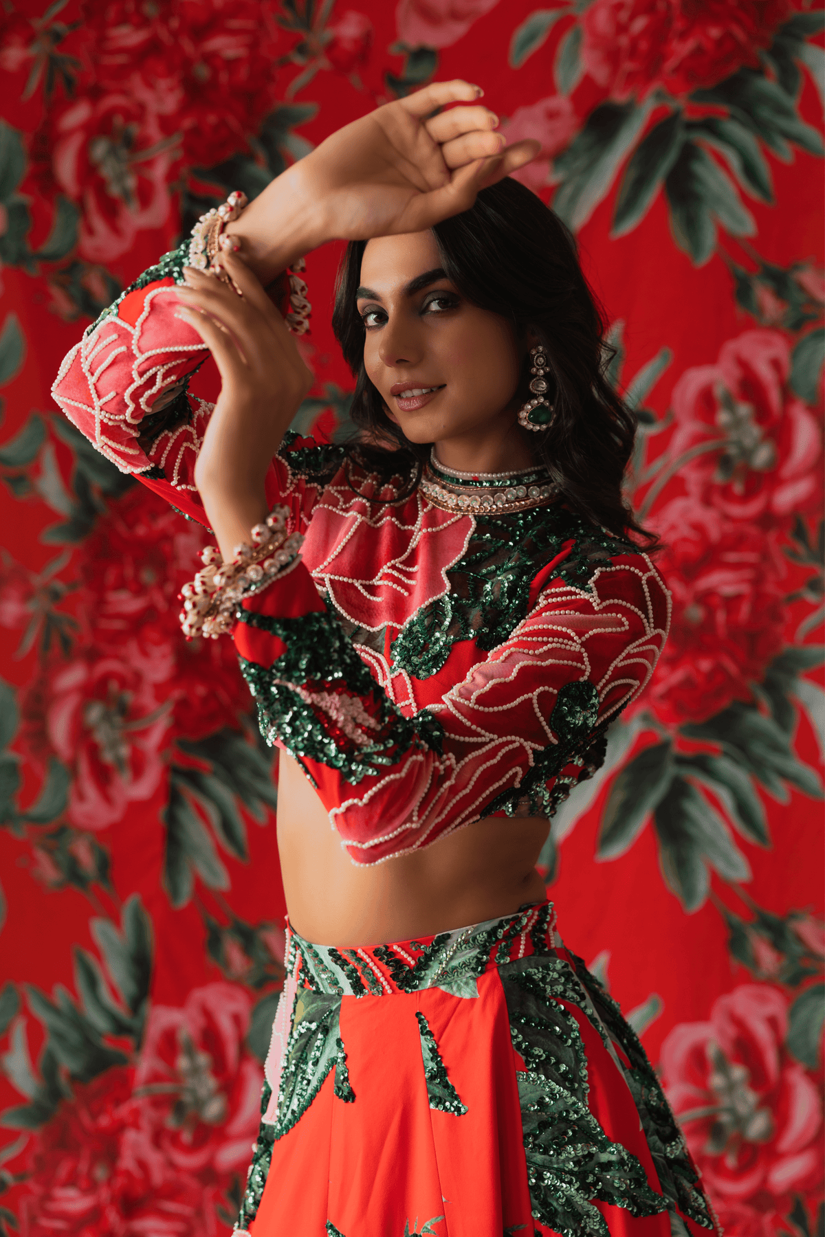 Red Top With Lehenga