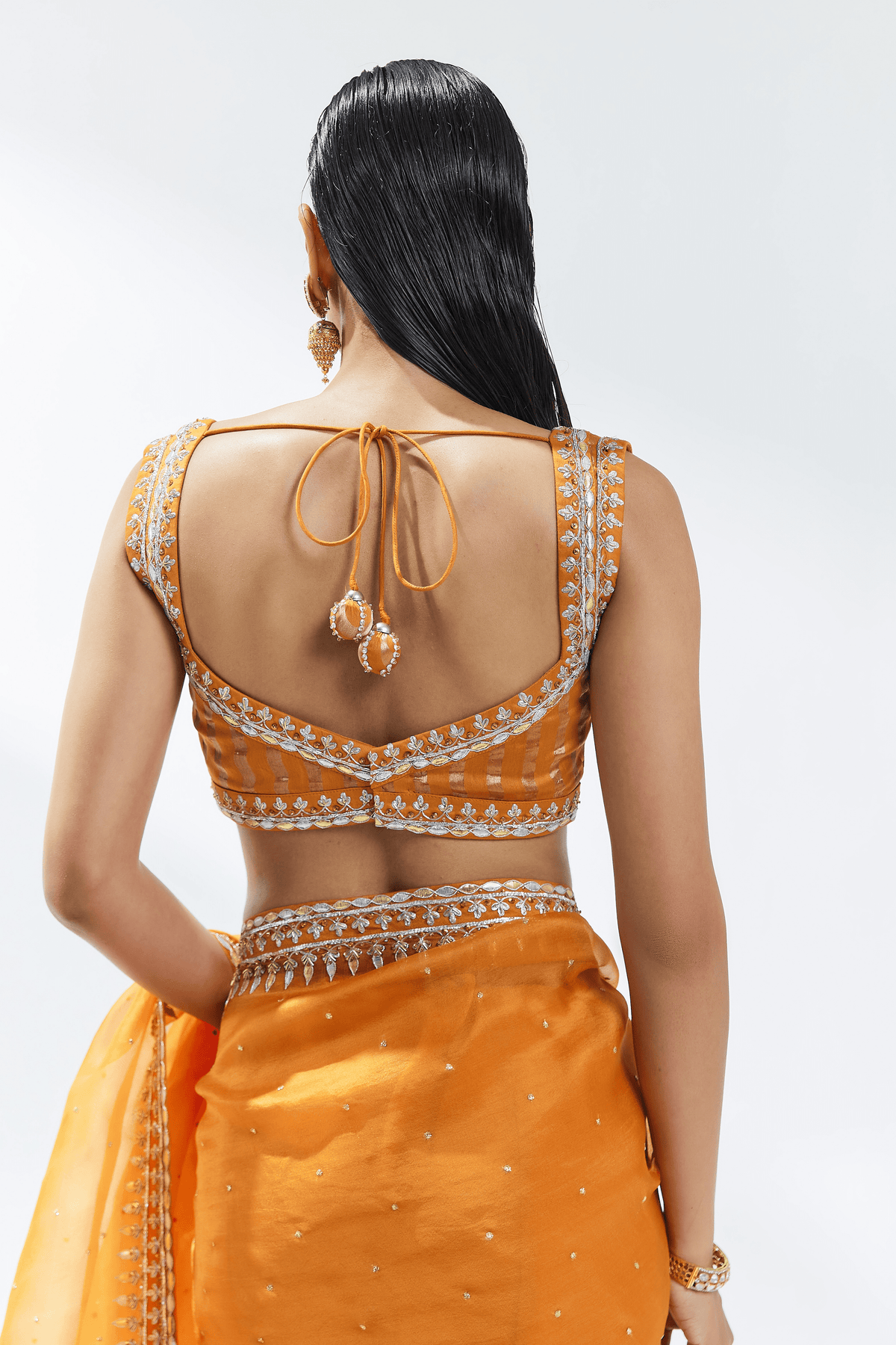 Burnt Orange Embroidered Saree Set