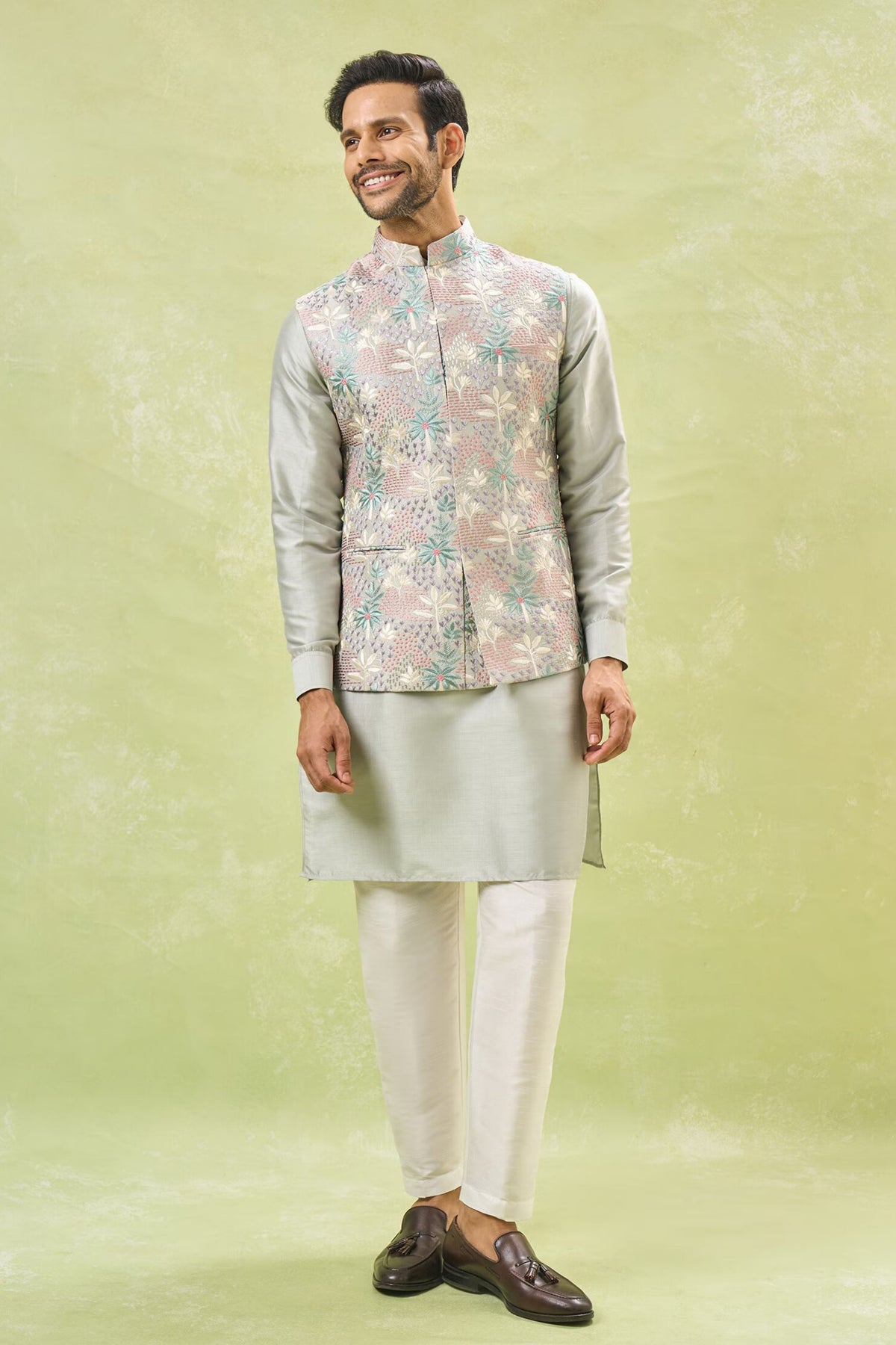 Sage Embroidered Nehru Jacket Set