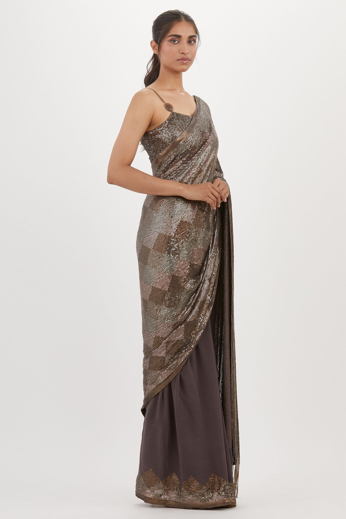 Charcoal Sequin Saree Set