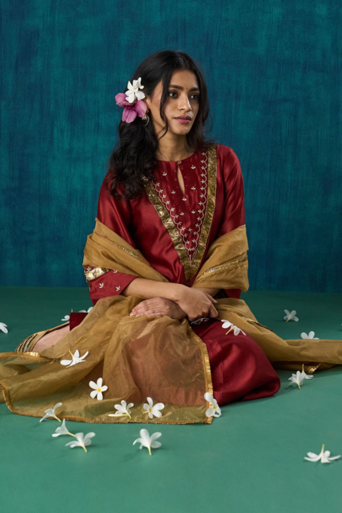 Maroon Embroidered Kurta Sets