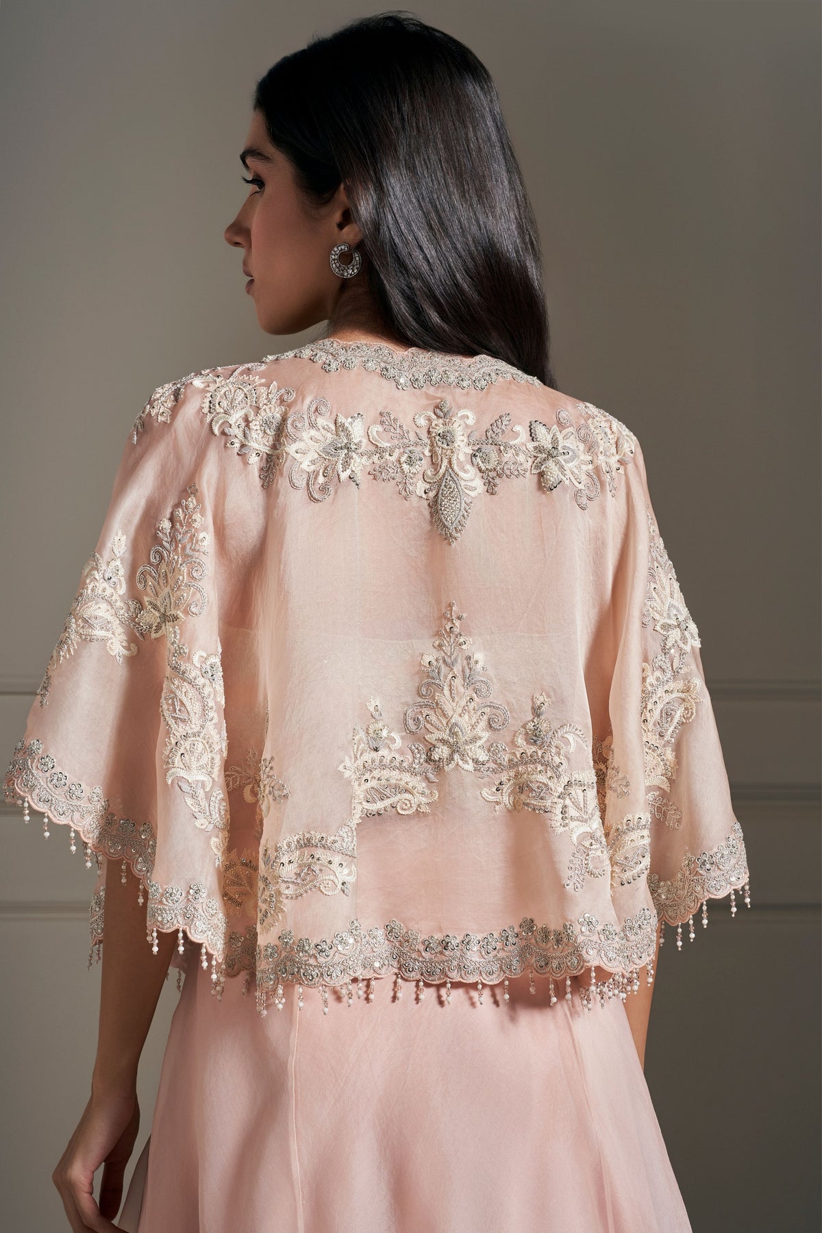 Peach Hand Embellished Cape Set