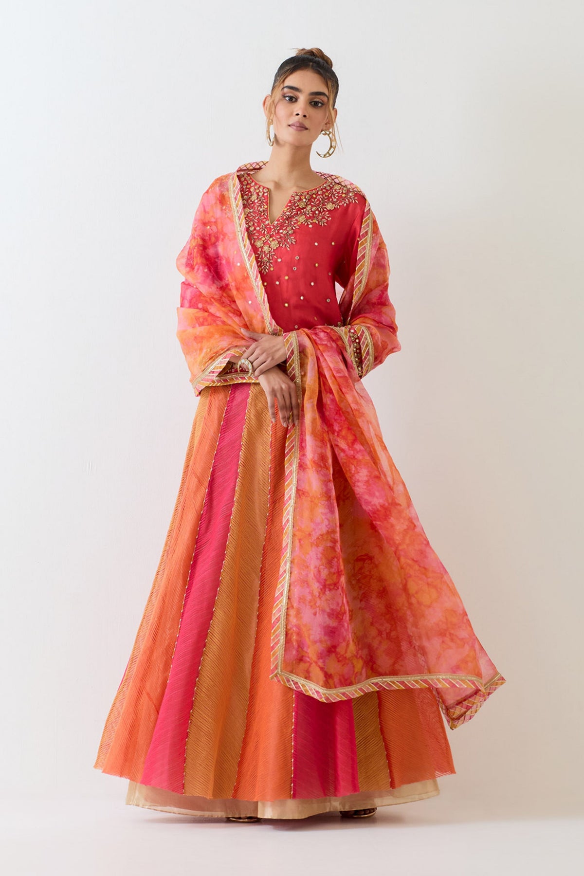 Orange Kurta Lehenga Set