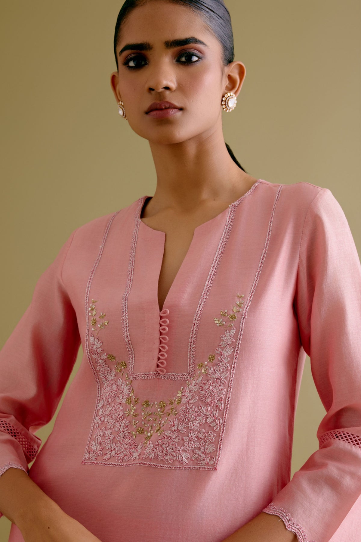 Pink Sequins Kurta Set