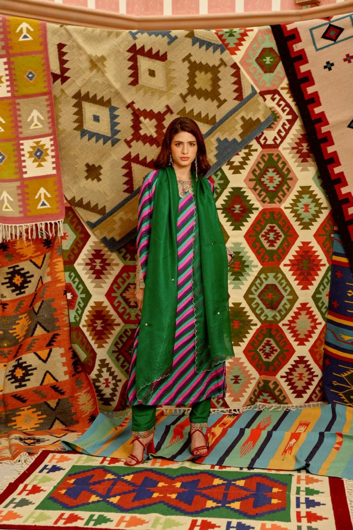 Multi-colour Indi-leheriya Kurta Set