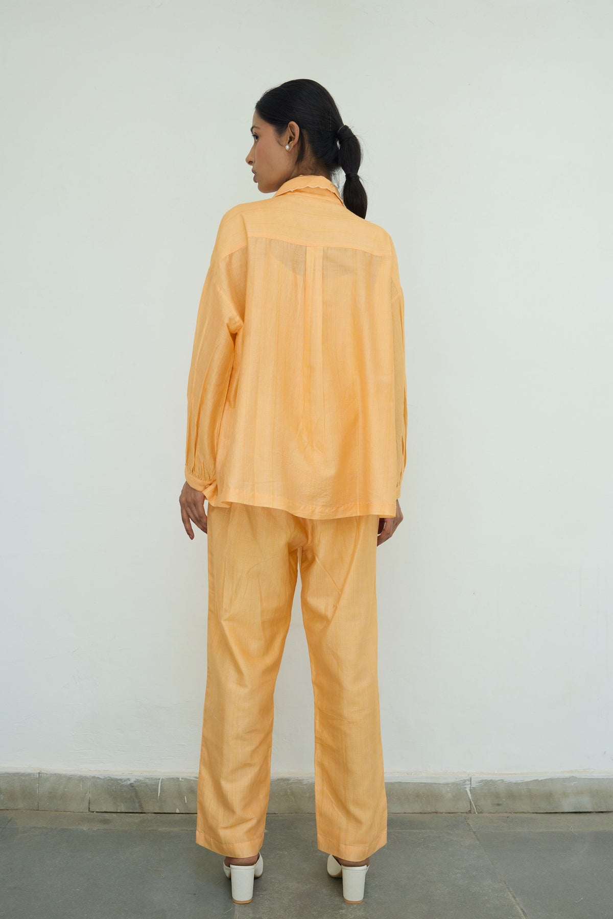 Orange Smocked Embroidered Shirt