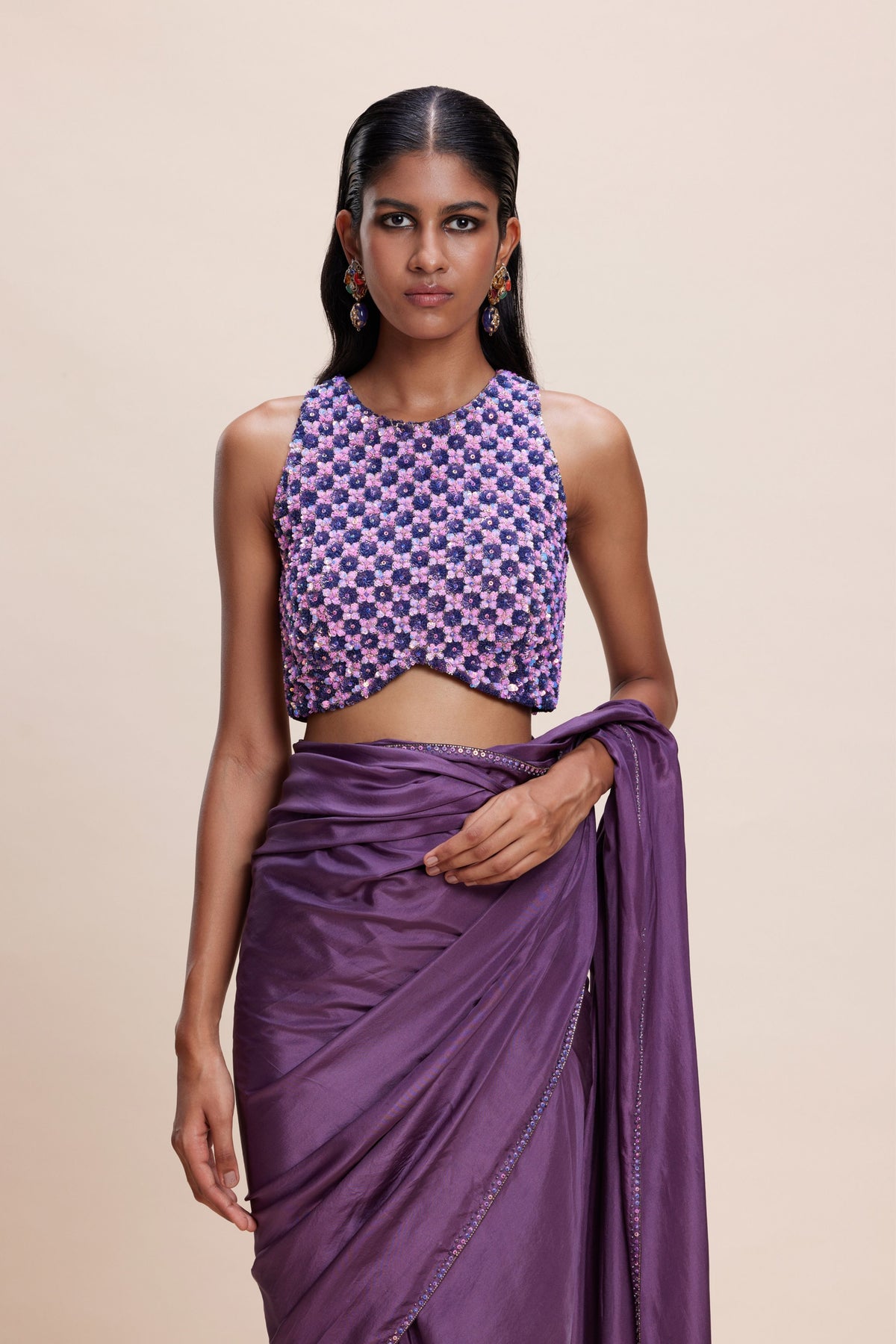 Purple Embellished Saree