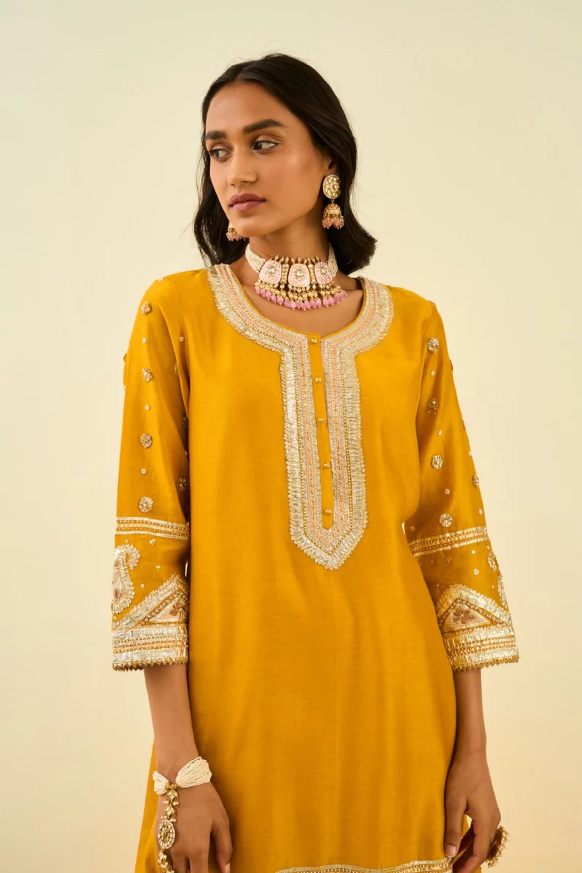 Shafna glaze mustard kurta set