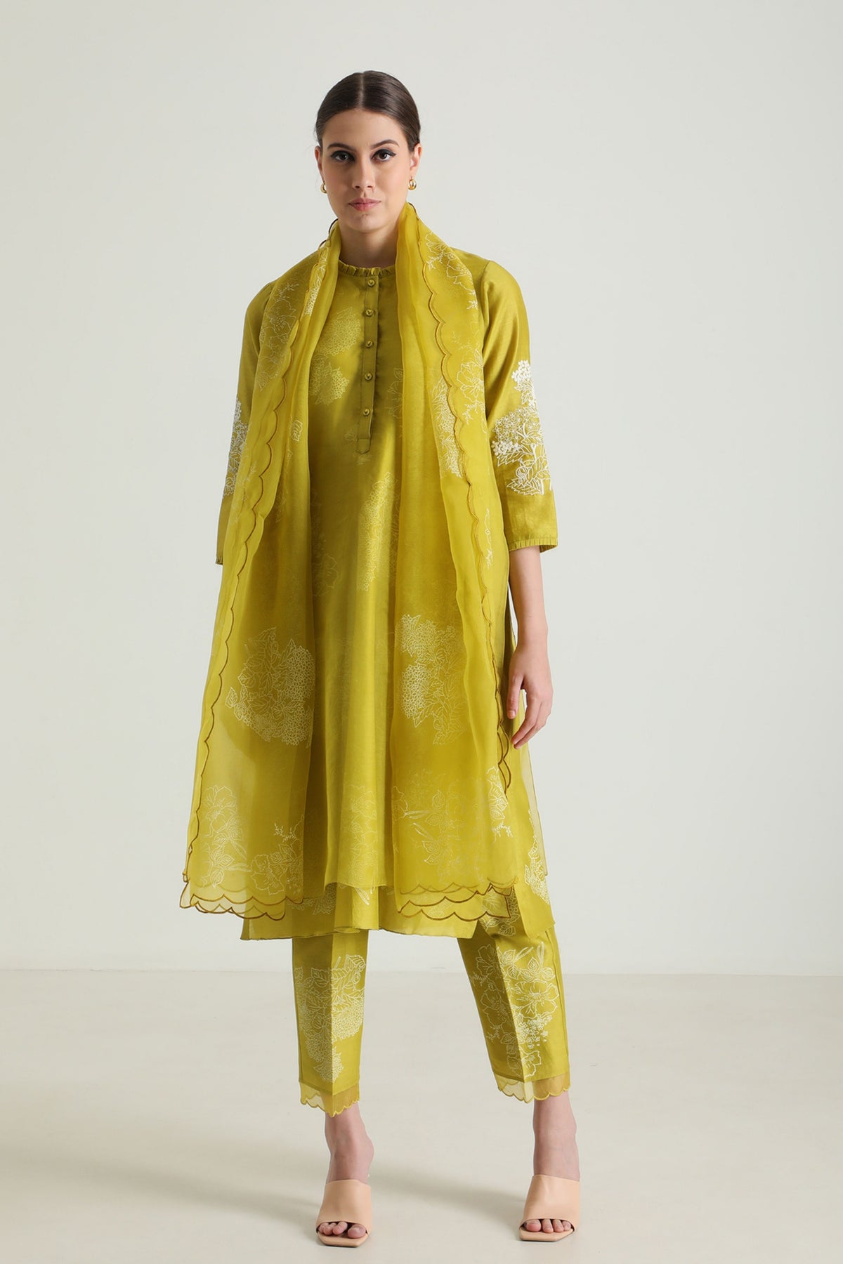 Printed Chartruese Layered Kurta Set