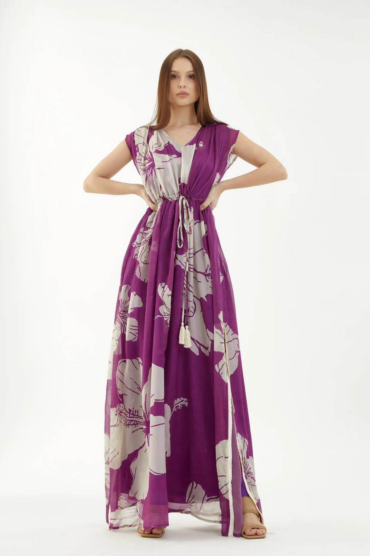 Purple And White Floral Kaftan