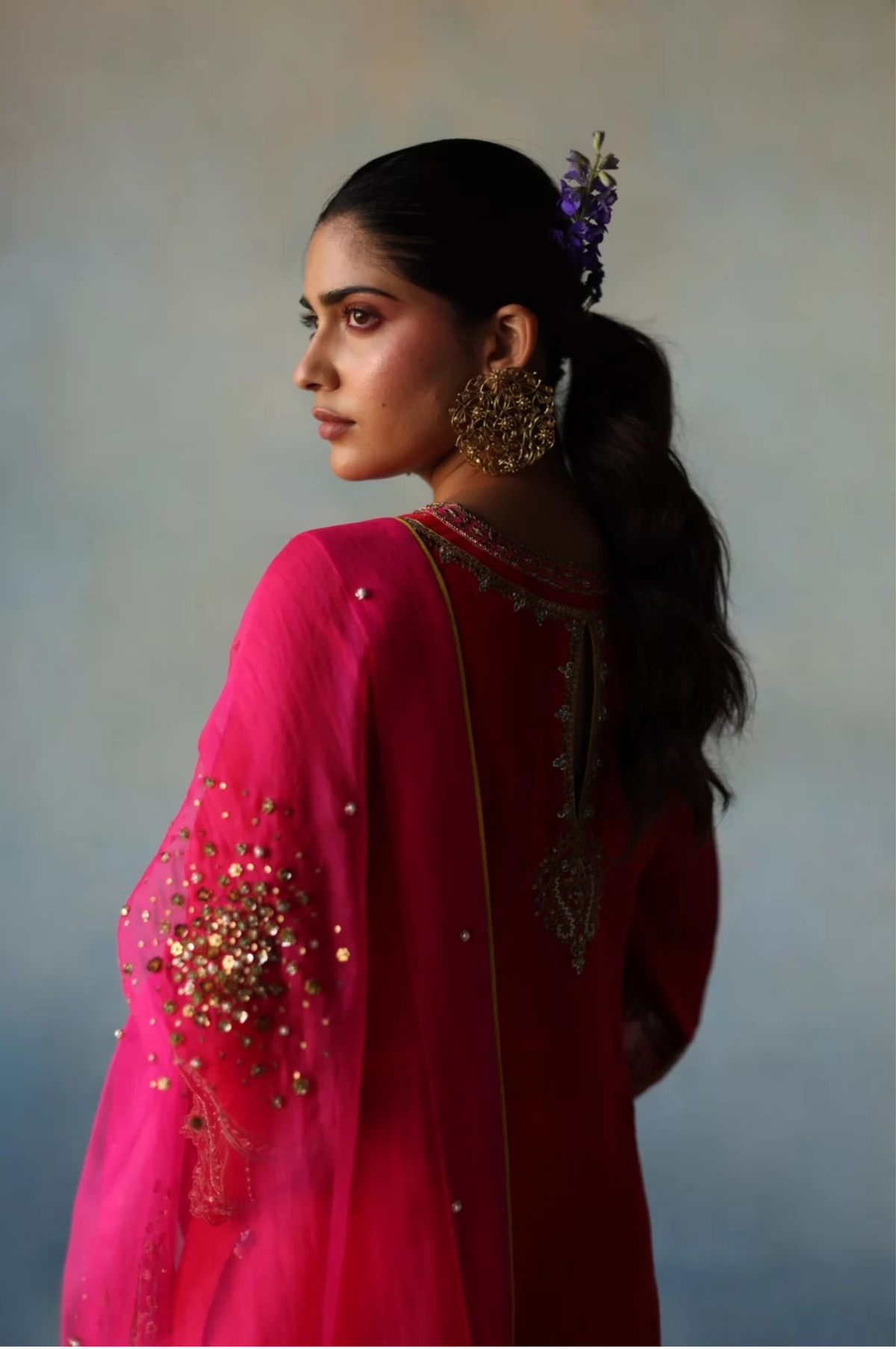 Gul Red Hot Pink Silk Sharara Set  