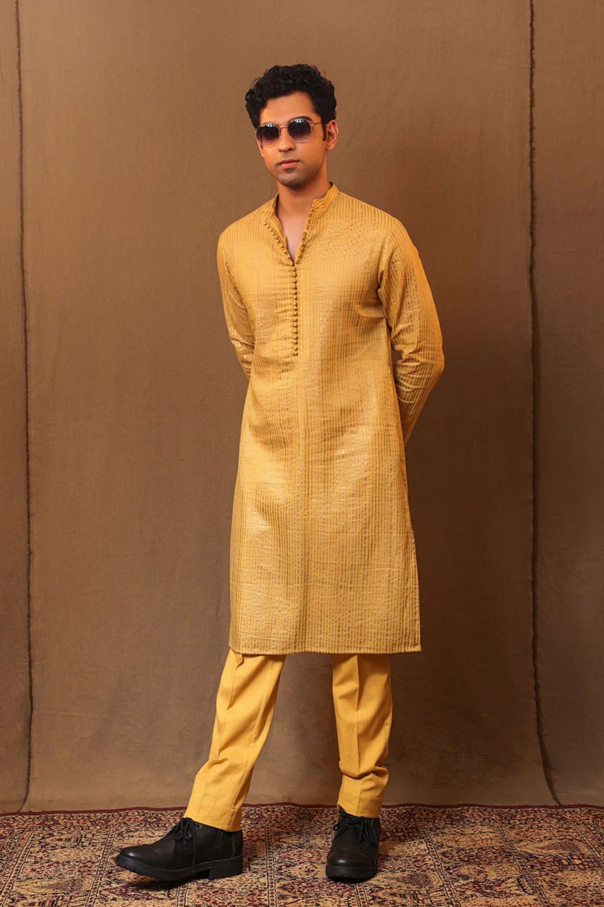 Mustard Buttoned Kurta