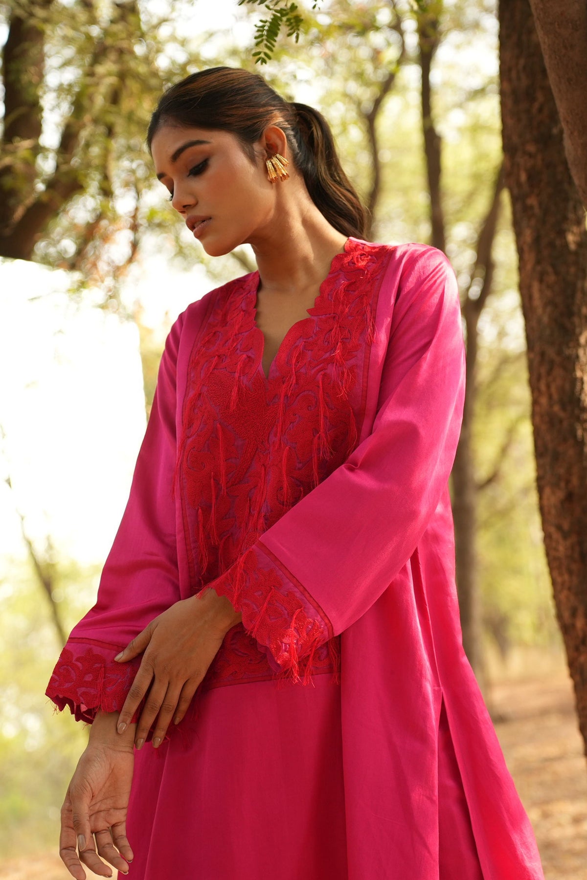 Pink Embroidered Kurta With Pants