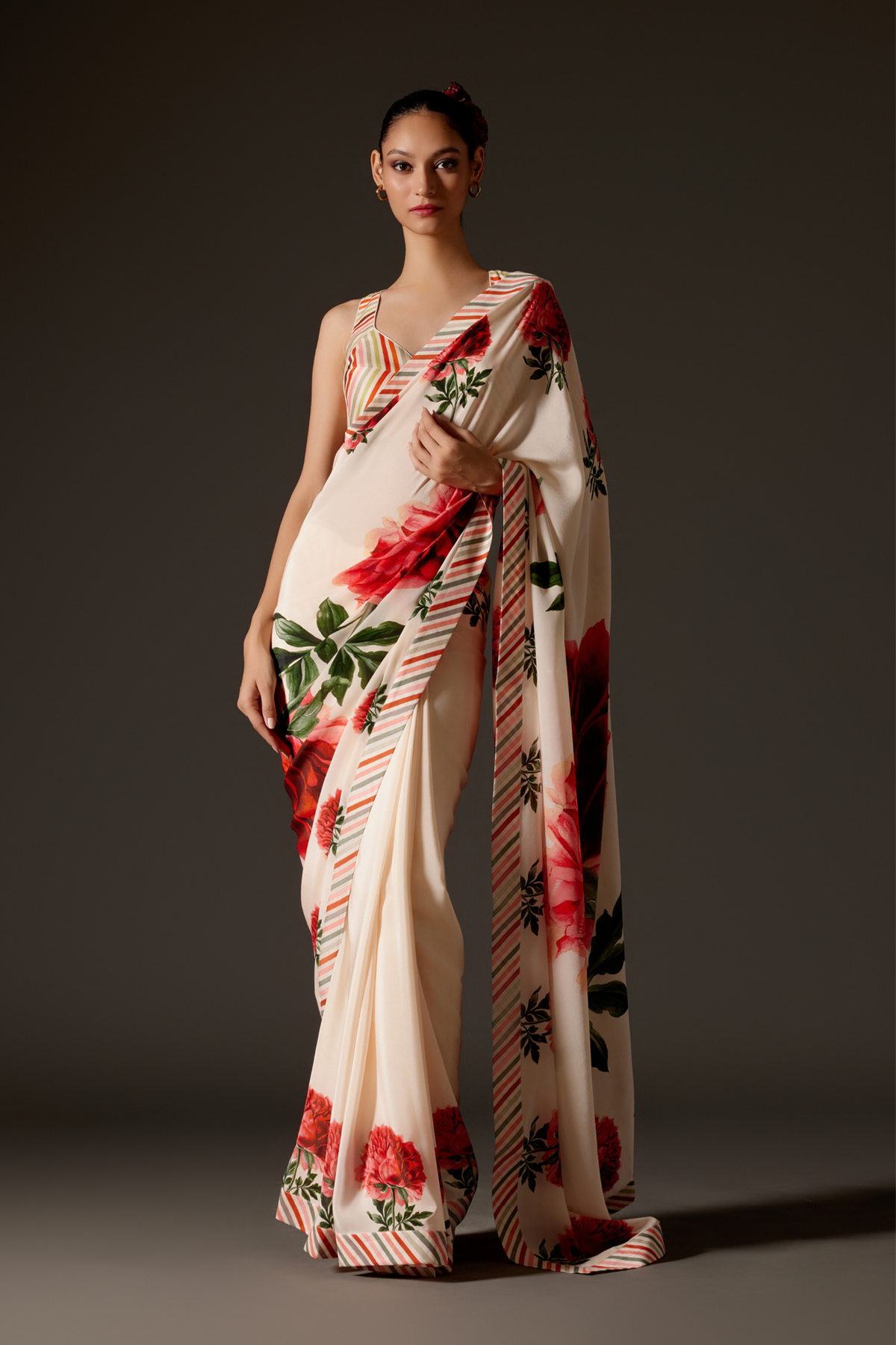 Floral Print Crepe Saree