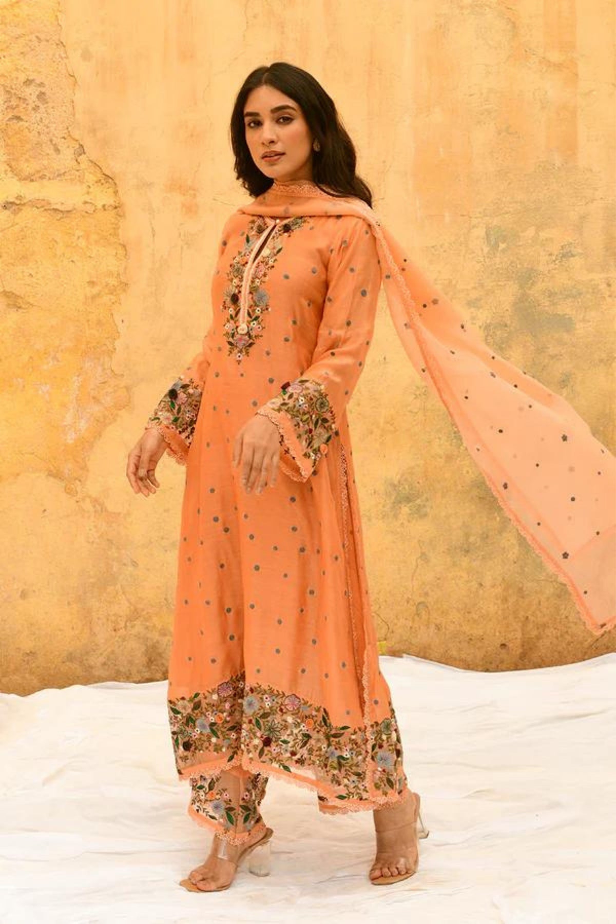 Peach Orchid Kurta Set