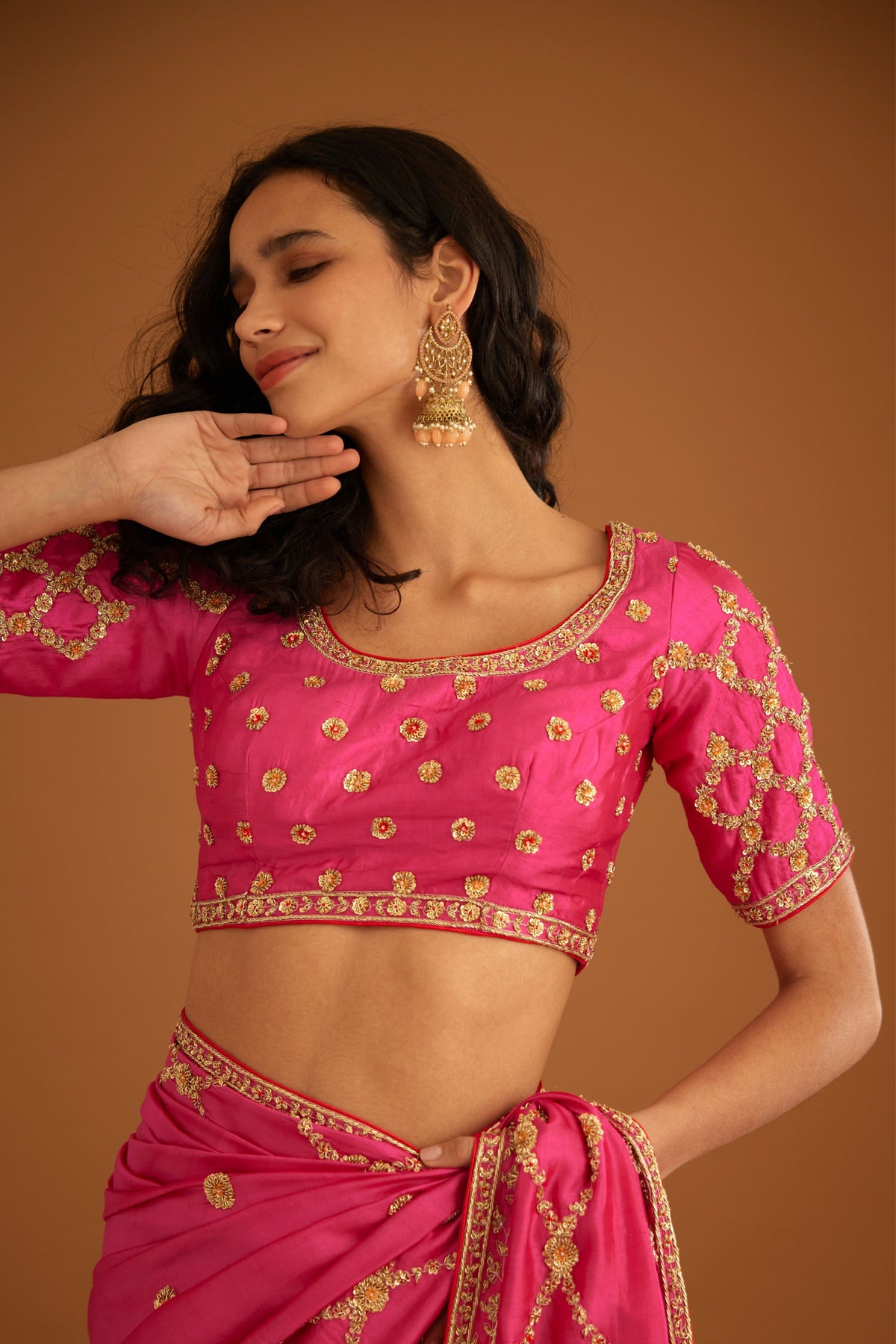 Fuschia pink Saree set