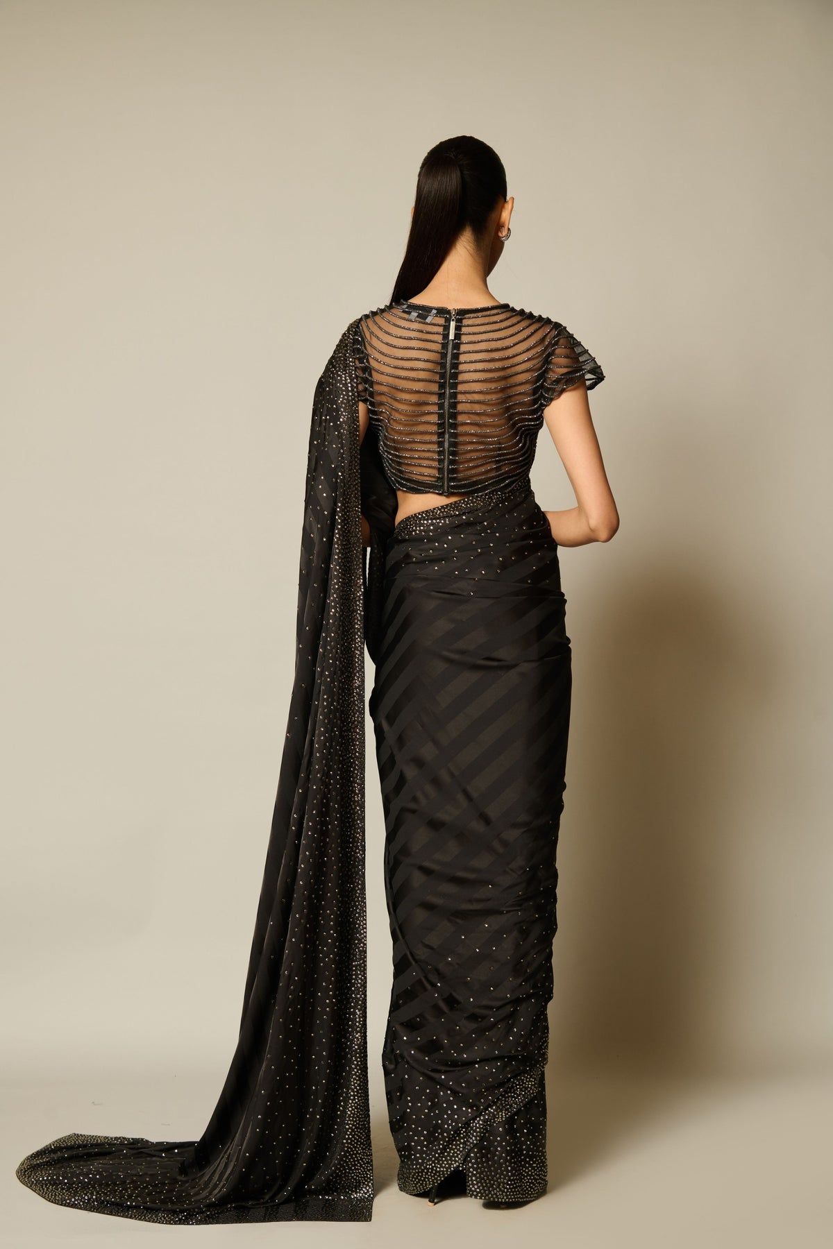 Checkmate Black Gunmetal Gradient Saree