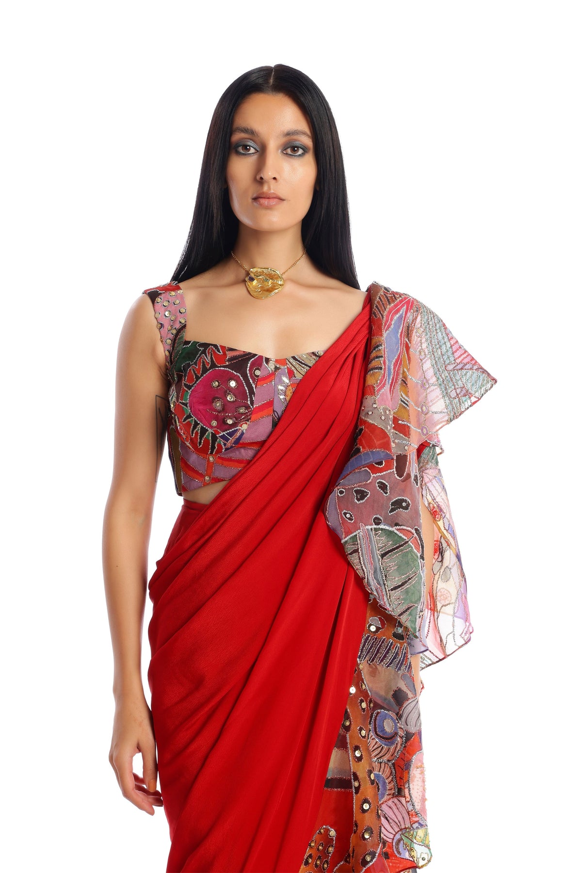 Candy Red Labyrinth Saree