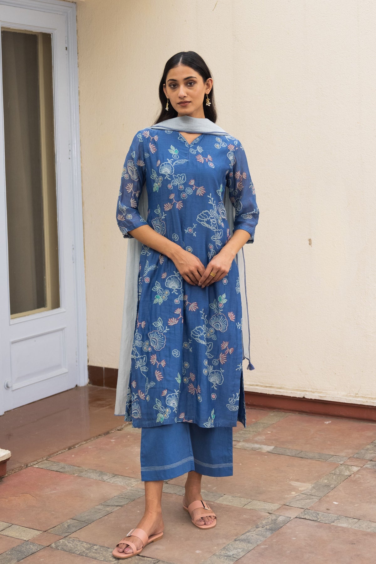 Ocean Blue Floral Kurta Set