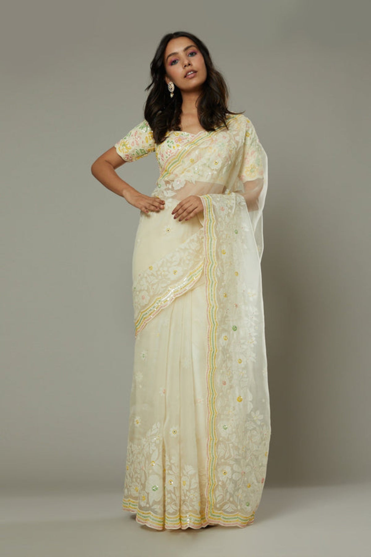 French Vanilla Silk Organza Saree