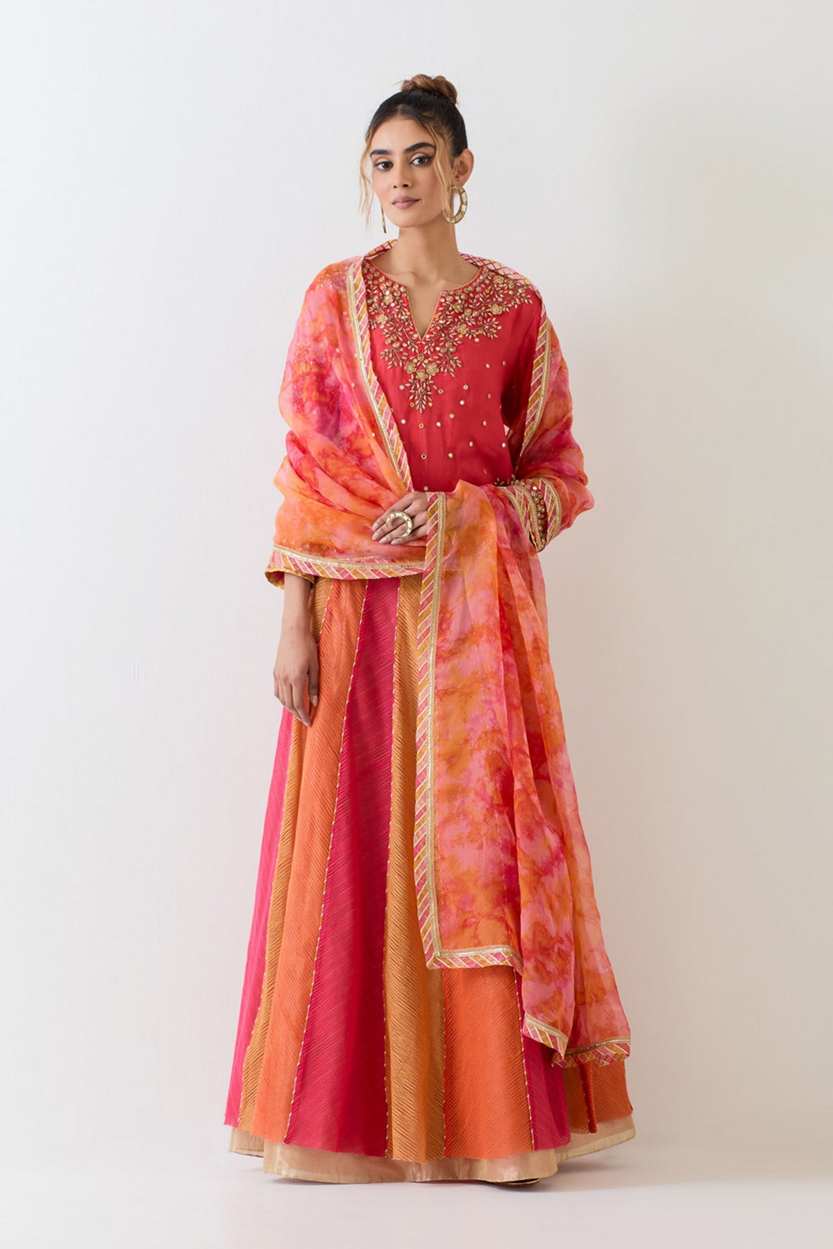 Orange Kurta Lehenga Set