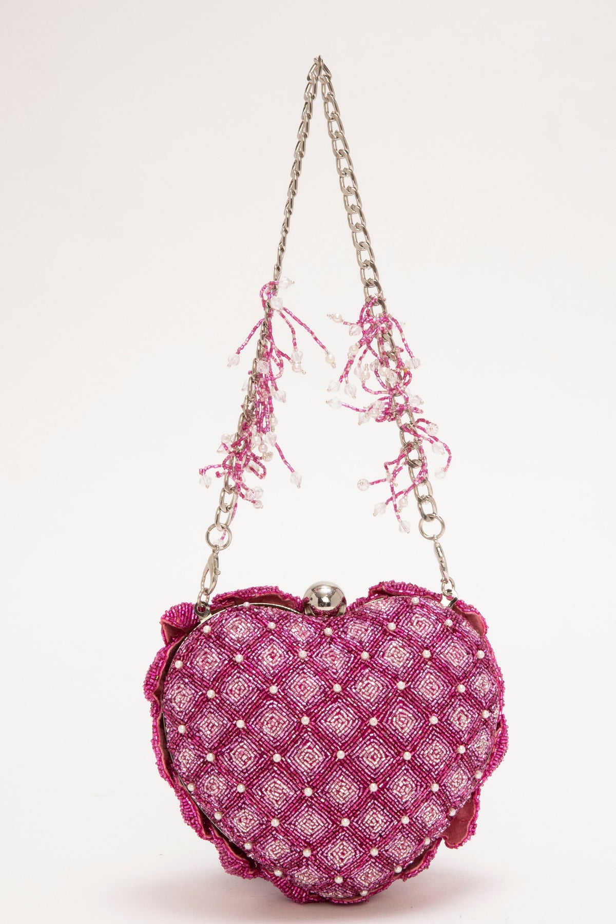 Isa Beaded Heart Clutch – Rose