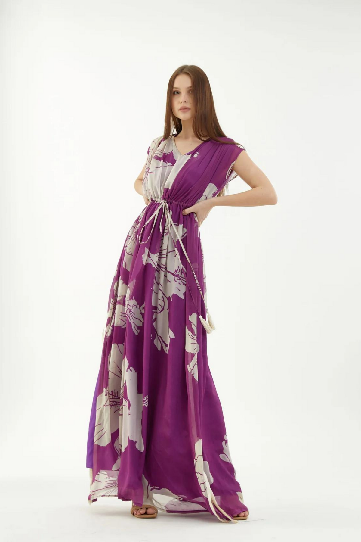 Purple And White Floral Kaftan