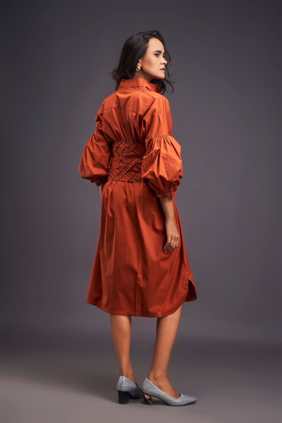 Rust Shirt Dress With Belt