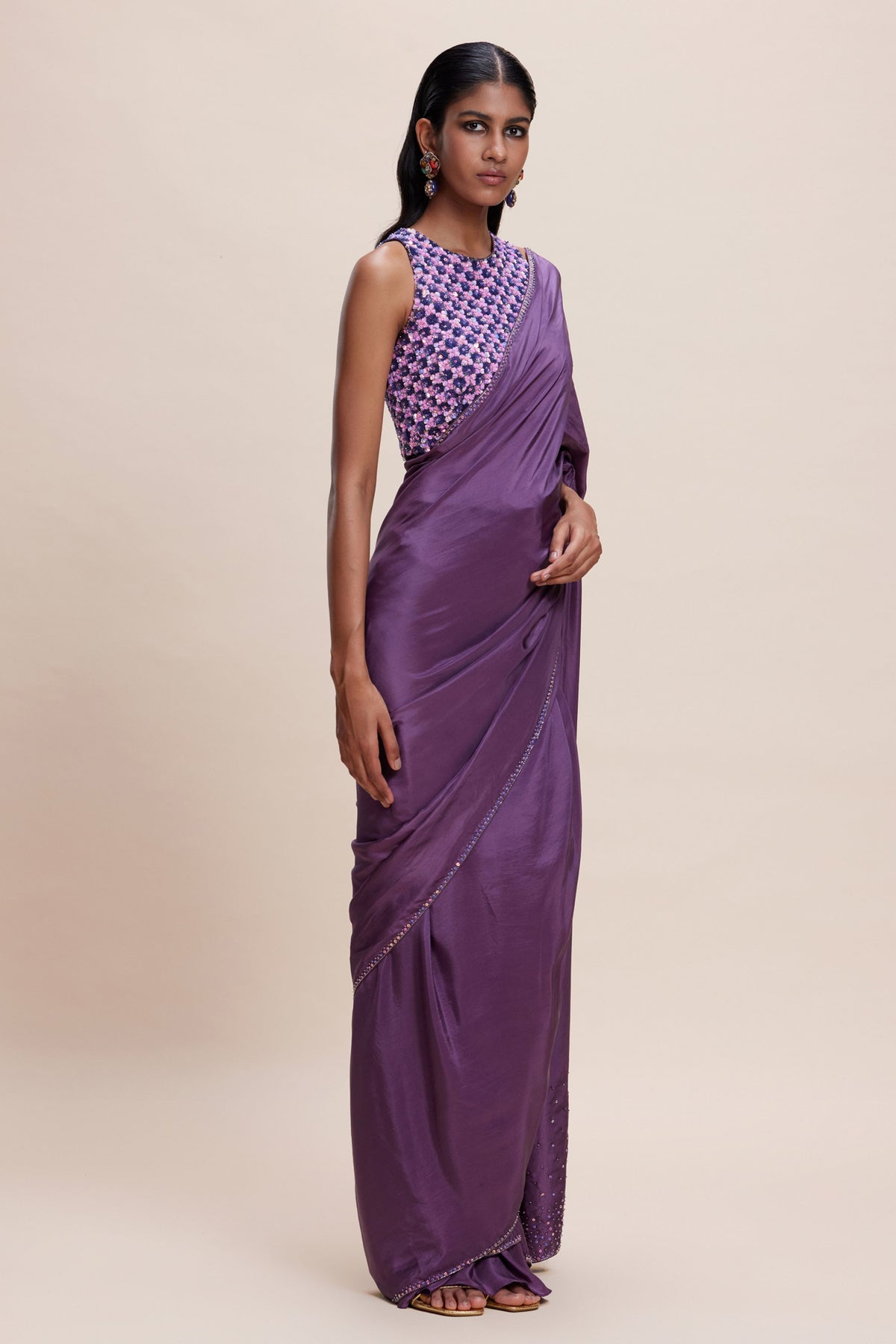 Purple Embellished Saree