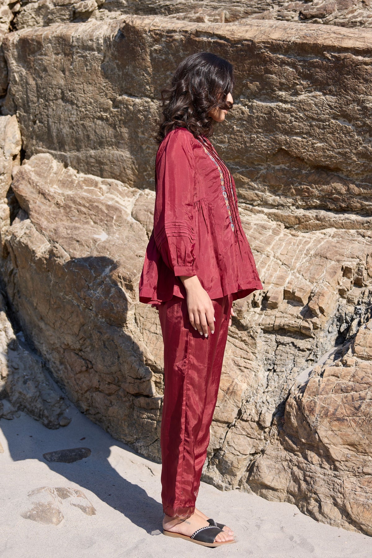 Burgundy Pintuck Top