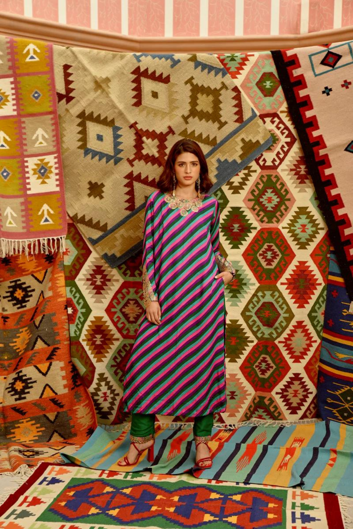 Multi-colour Indi-leheriya Kurta Set