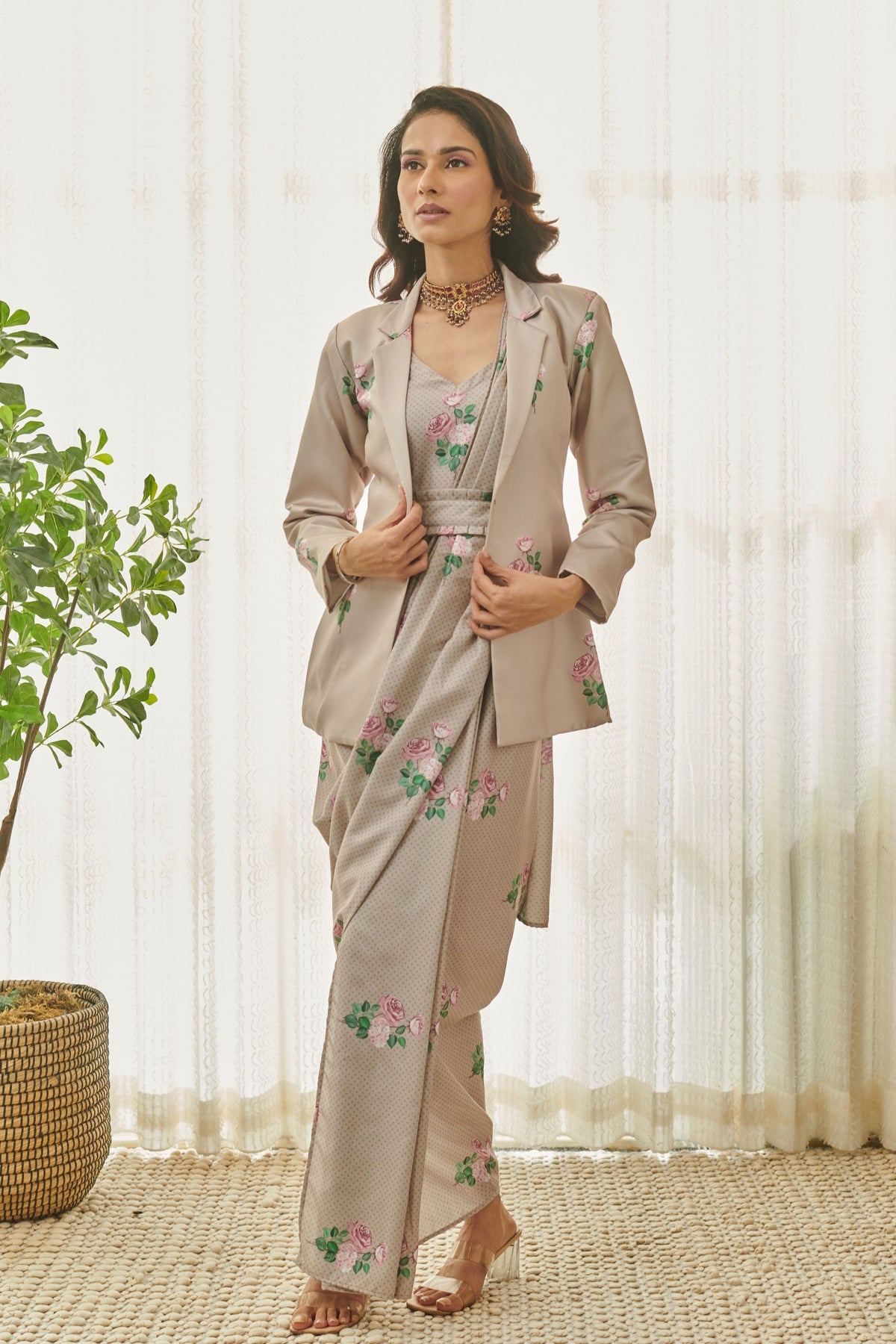 Polka Dot Drape Saree &amp; Blazer