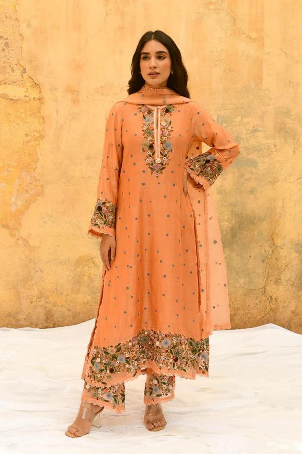 Peach Orchid Kurta Set