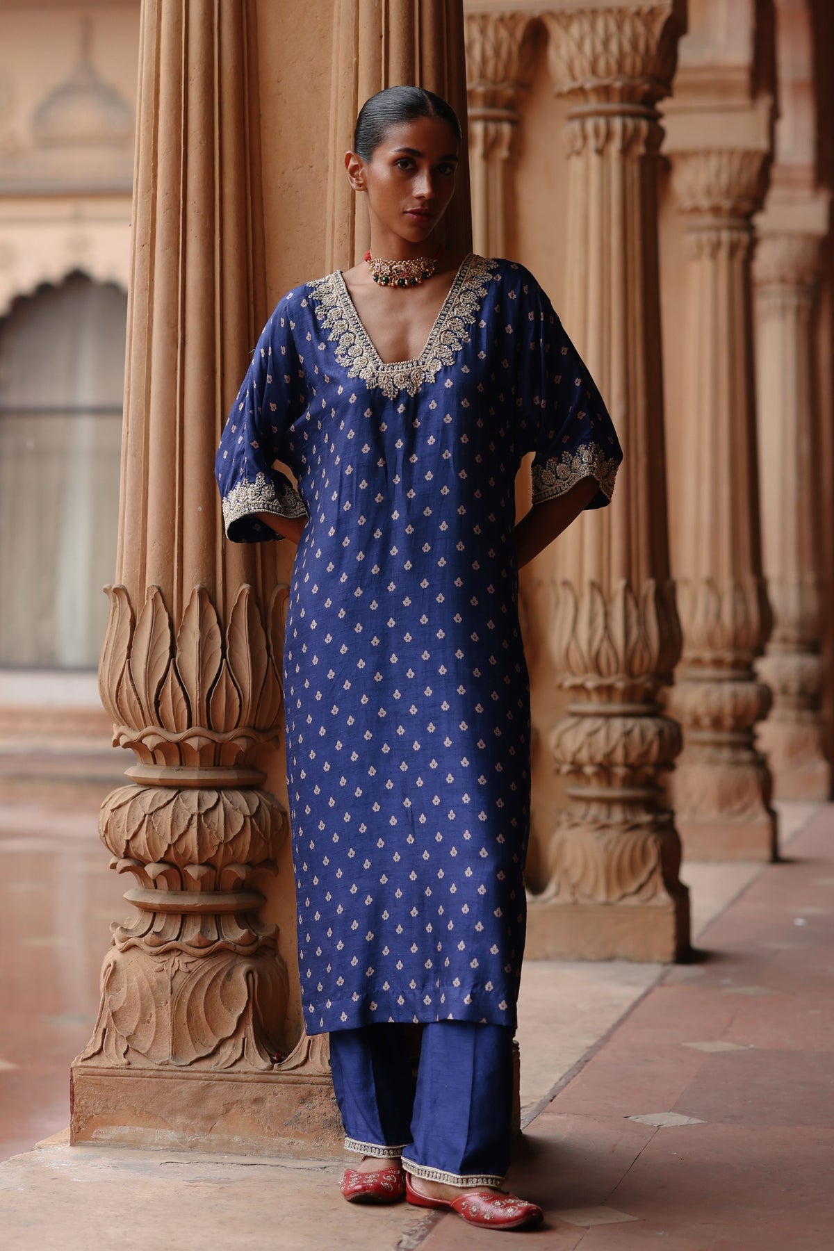 Blue Hand Embroidered Kurta Set