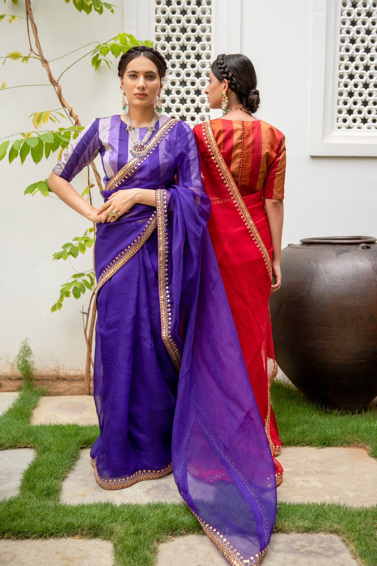 Deep Purple Gota Patti Border Saree Set