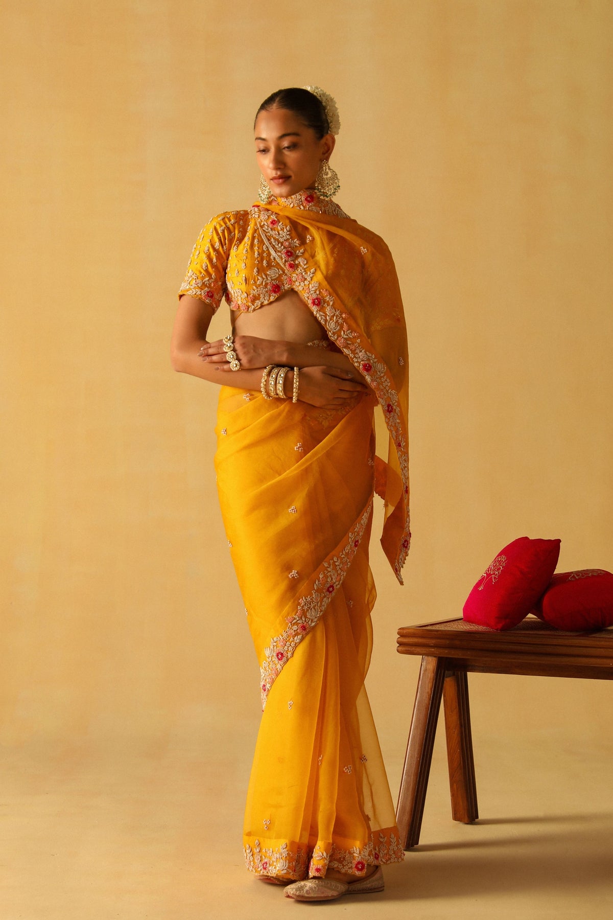 Mustard Afsa Saree Set