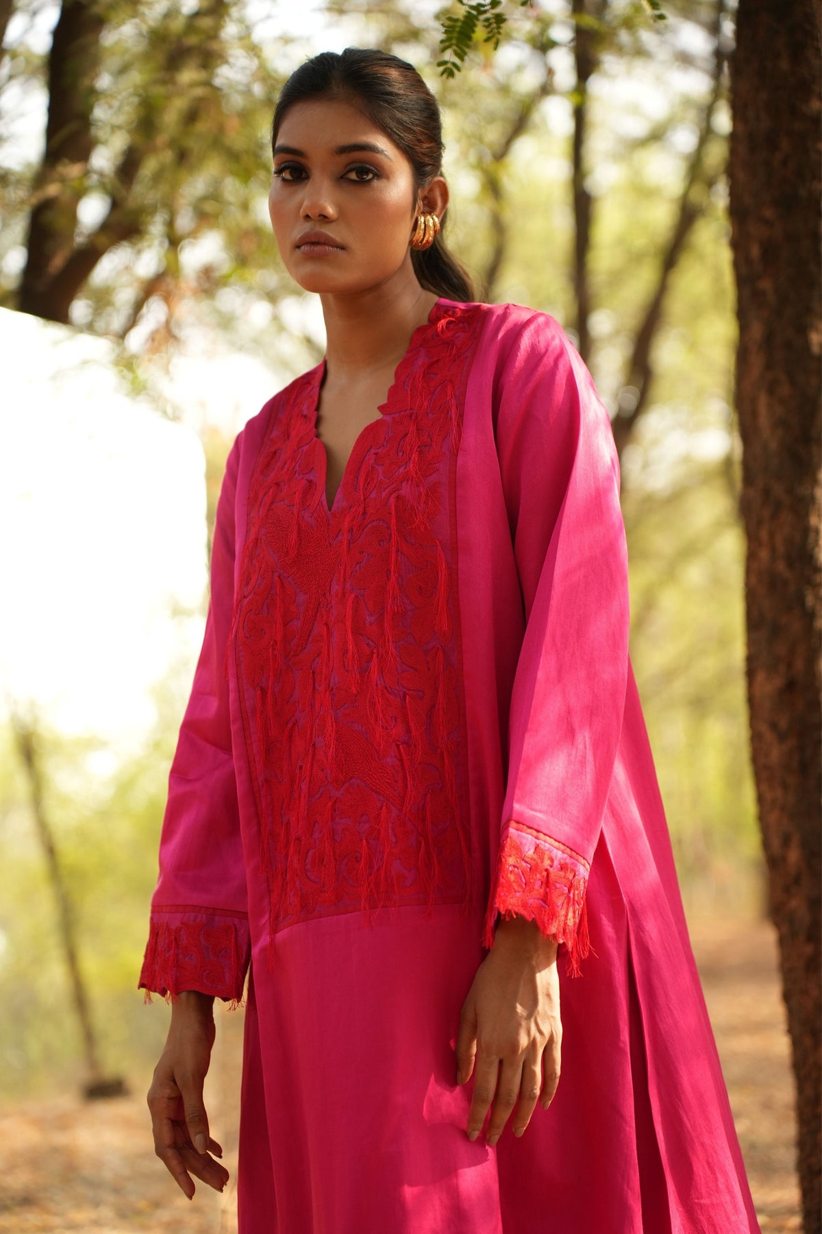 Pink Embroidered Kurta With Pants