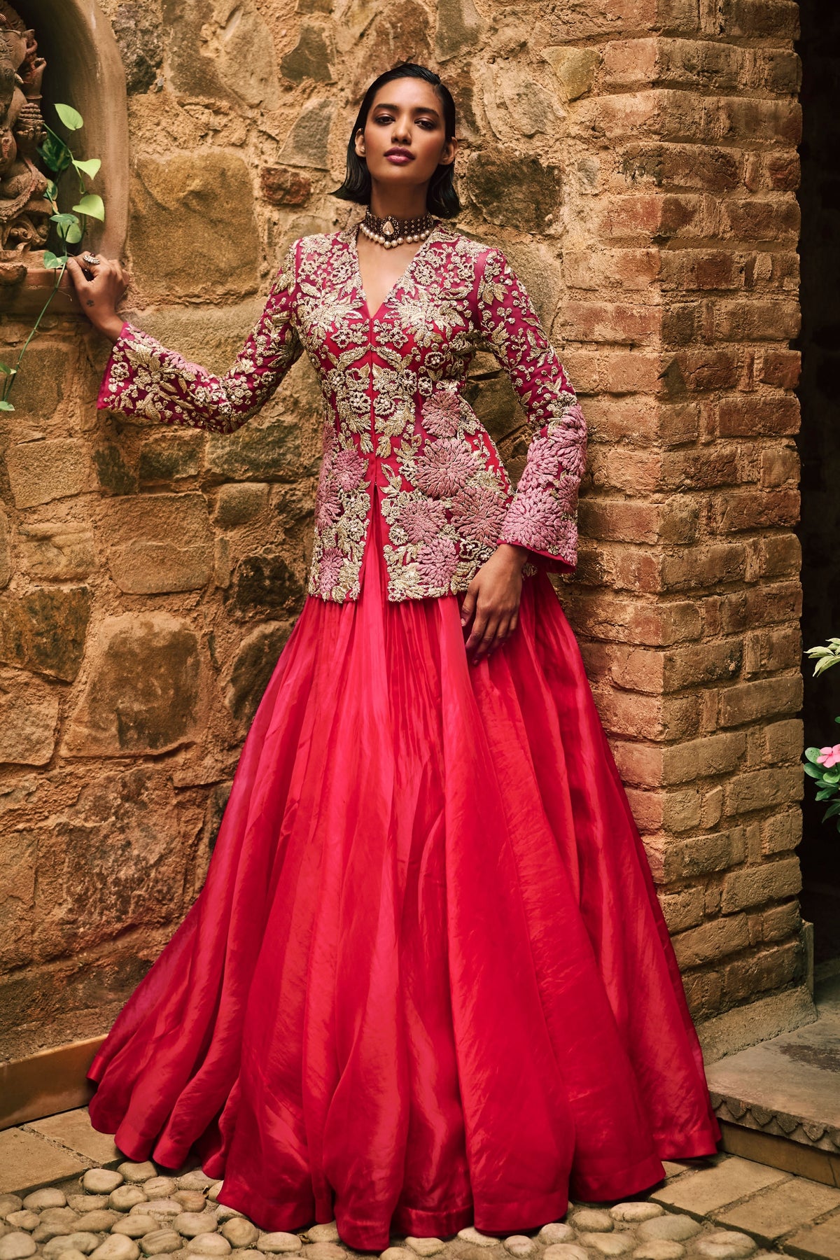 Farasha Pink Jacket With Lehenga