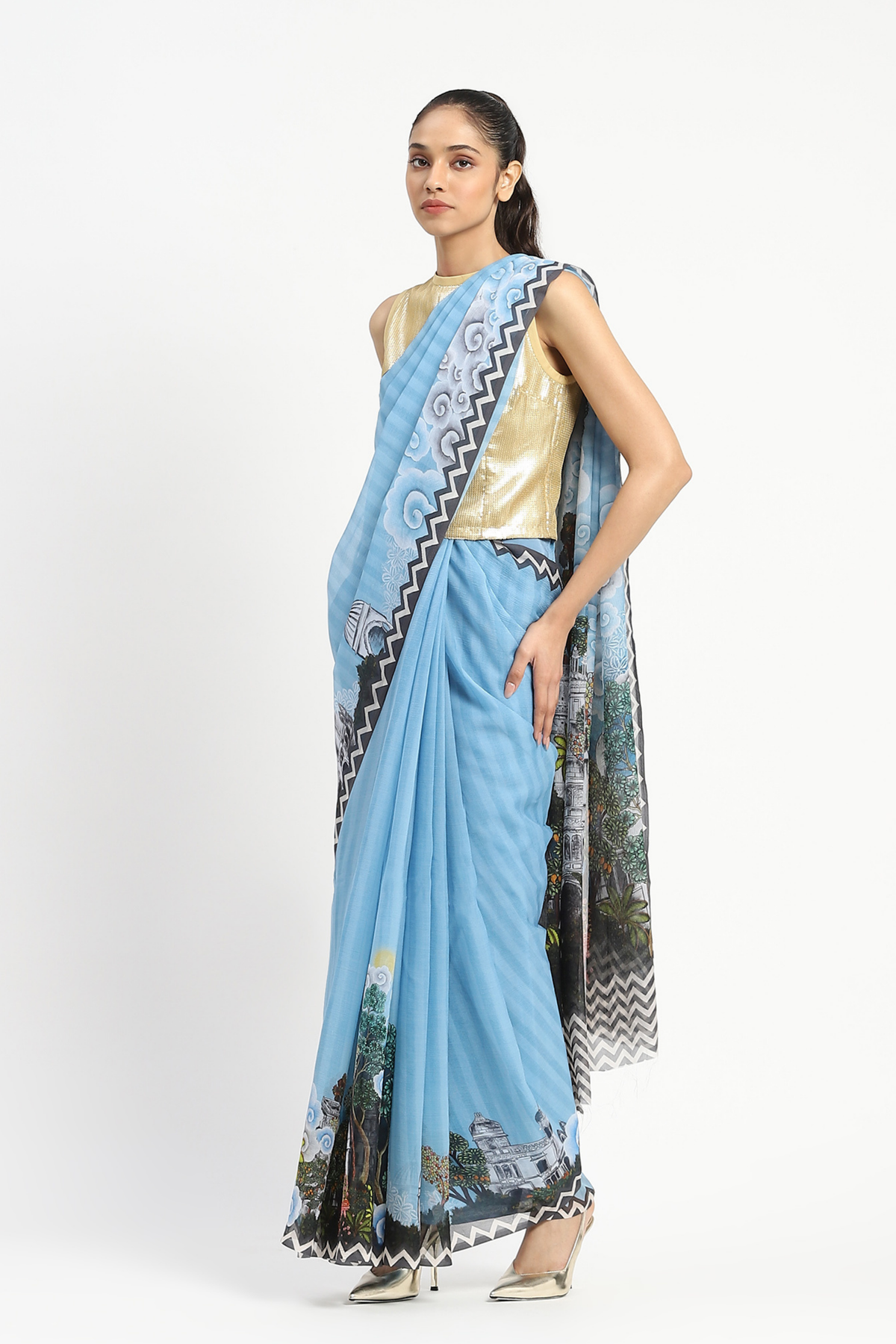 City Graffiti Blue Printed Saree