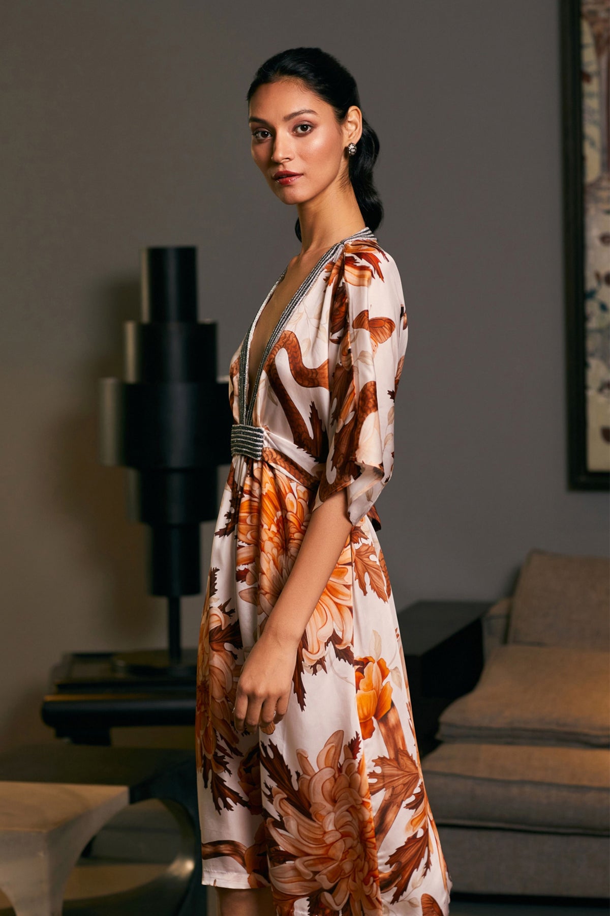 Snake Printed Rope Kaftan Dress