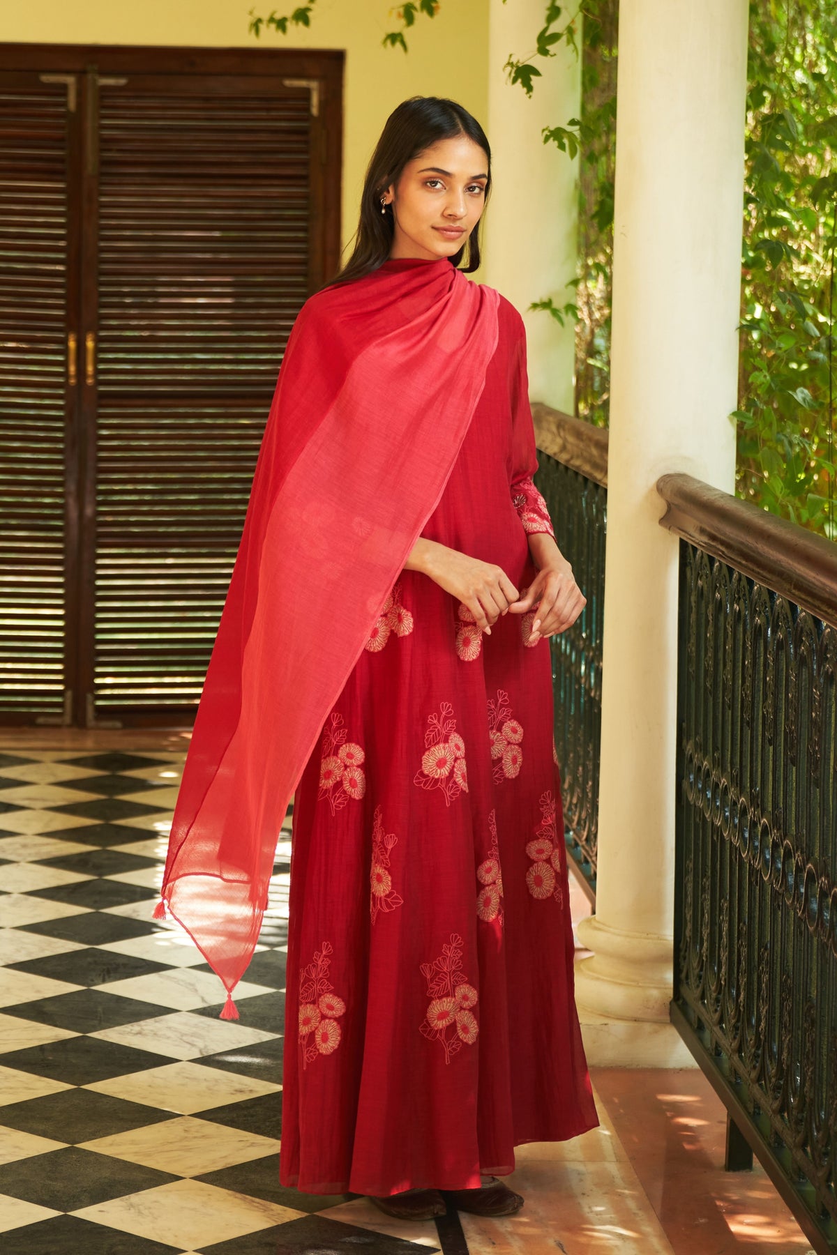 Crimson Applique Anarkali Set