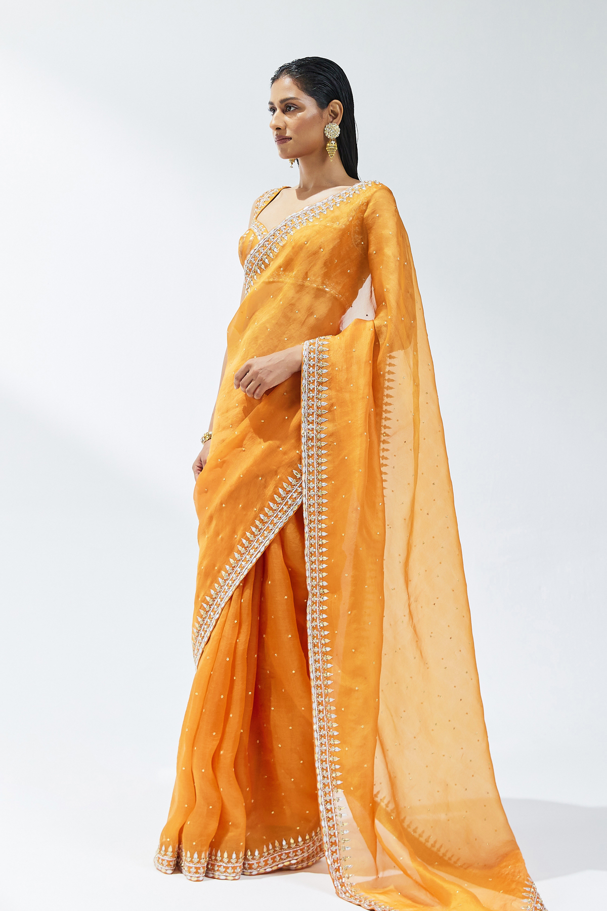 Burnt Orange Embroidered Saree Set