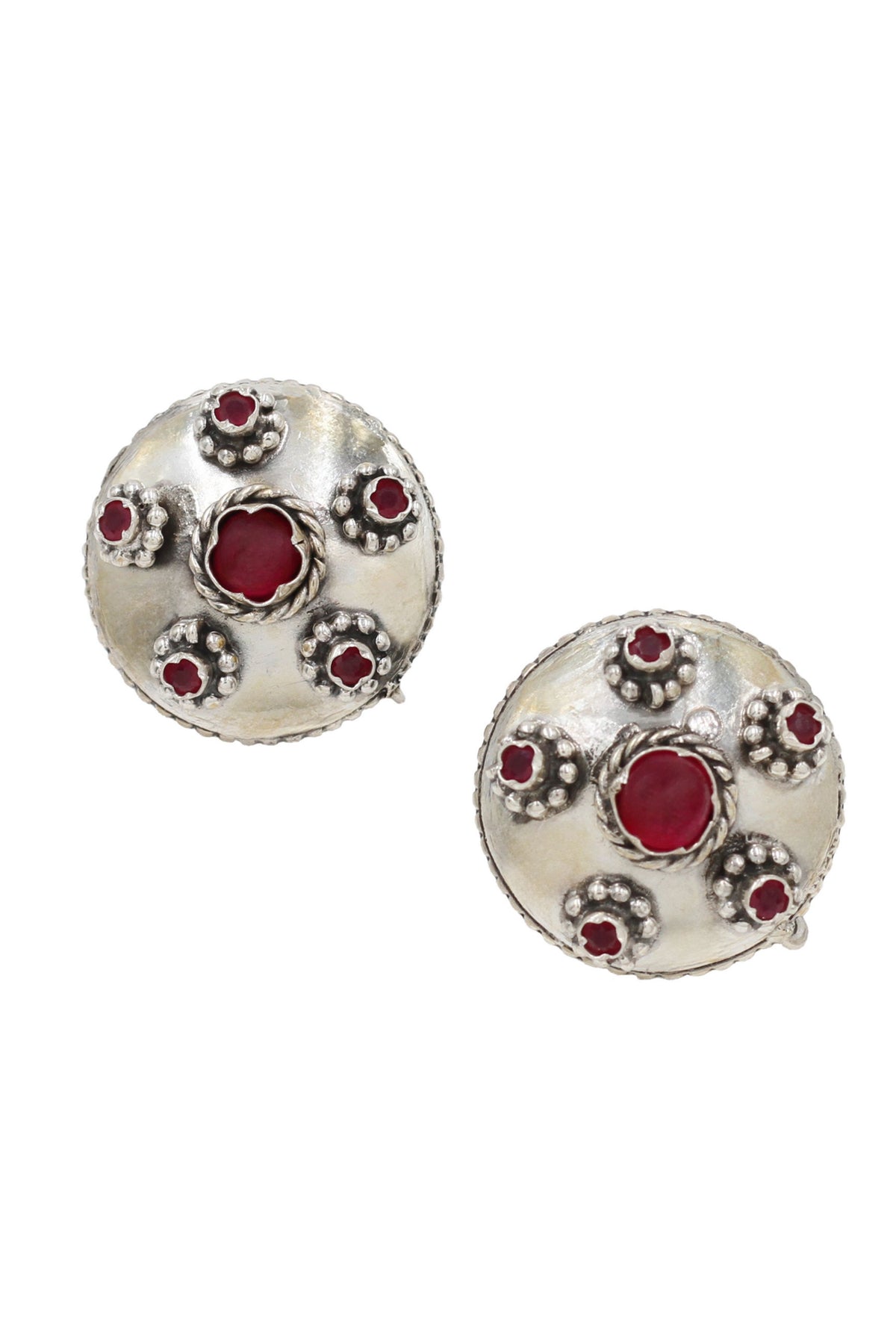 Boho Silver Earrings in Red