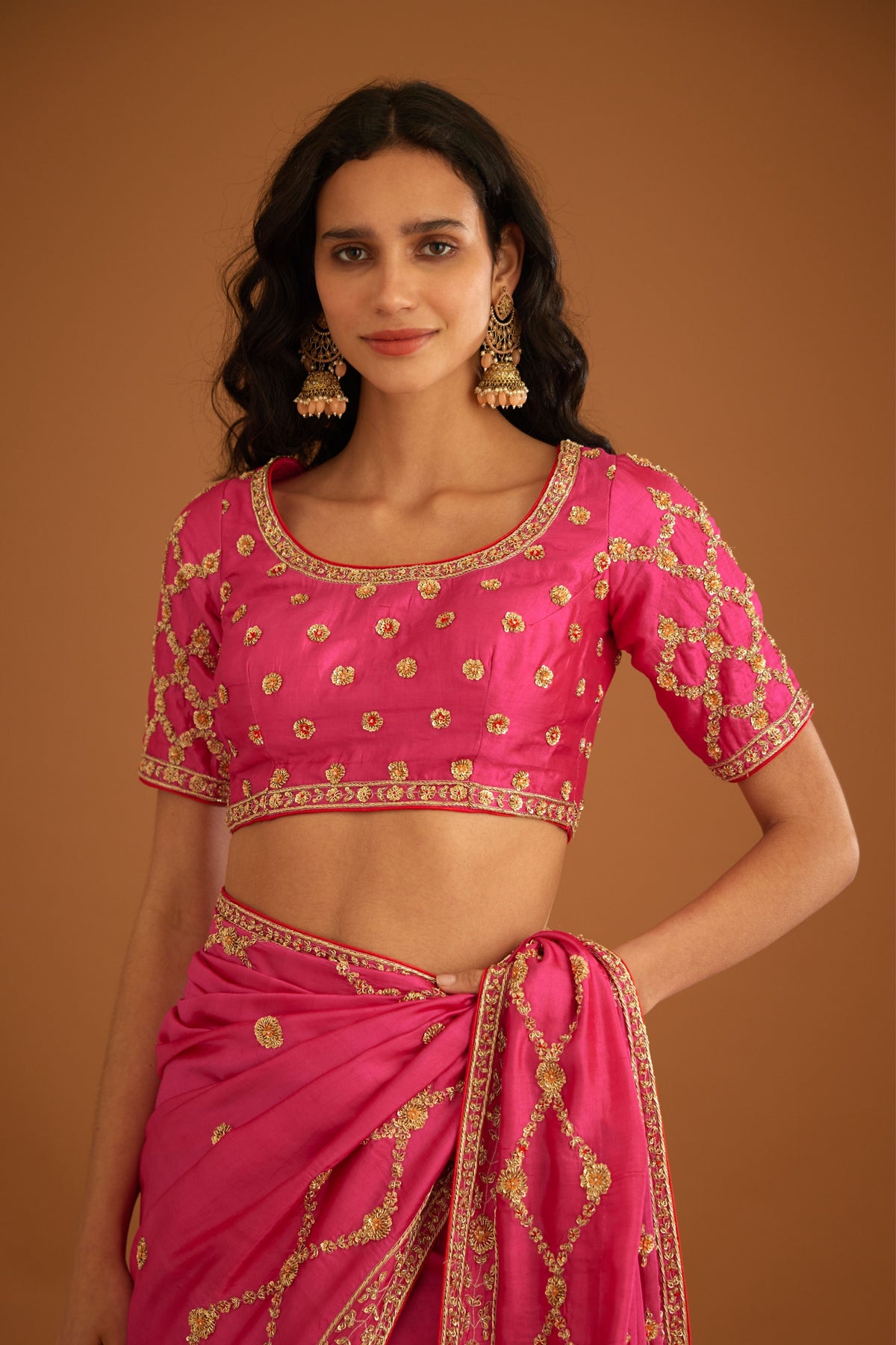 Fuschia pink Saree set