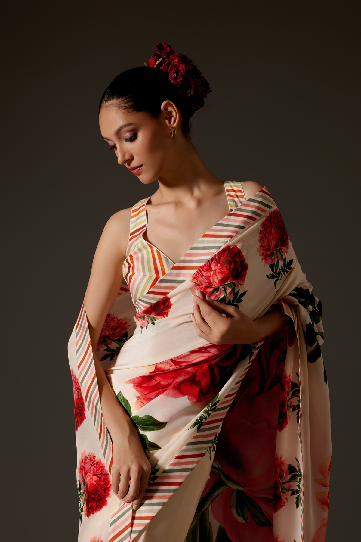 Floral Print Crepe Saree