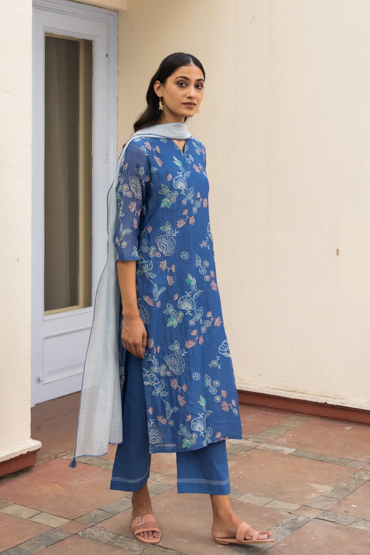 Ocean Blue Floral Kurta Set